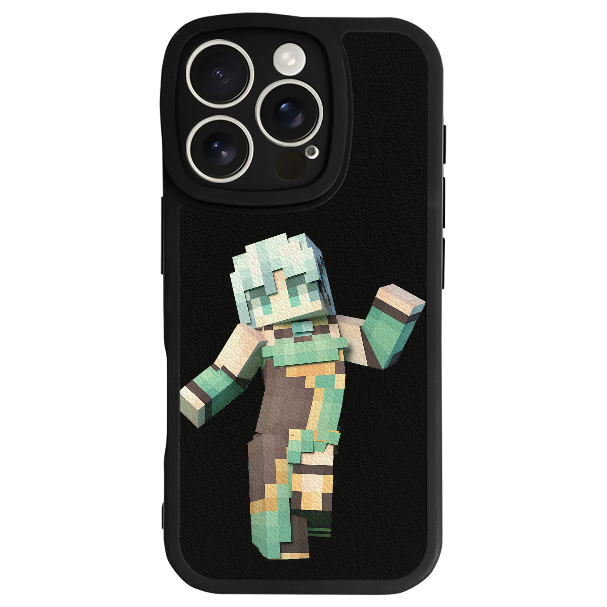 （画像用） マインクラフト ブロックの世界 Minecraft MC Block world 【iPhone 16シリーズ対応】シリコンスマホケース（レザー調） 材質：シリコン